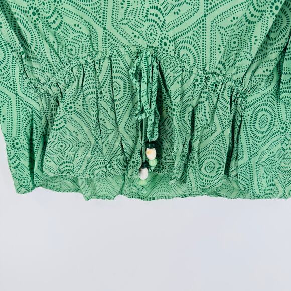 Maje Fluid Printed Green V-Neck Peplum Top Boho Chic Blouse Size FR 1/ US S - Picture 5 of 8
